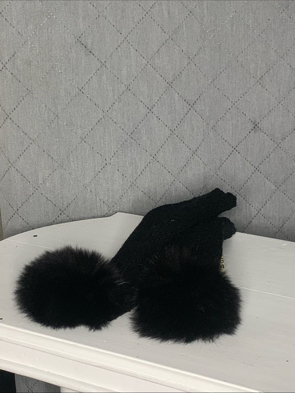 #183 Black Fox Fur Fingerless Gloves